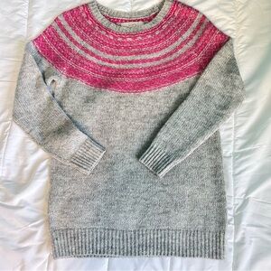 LOFT Women's Oversized Fair Isle Sweater in Gray and Pink XXS